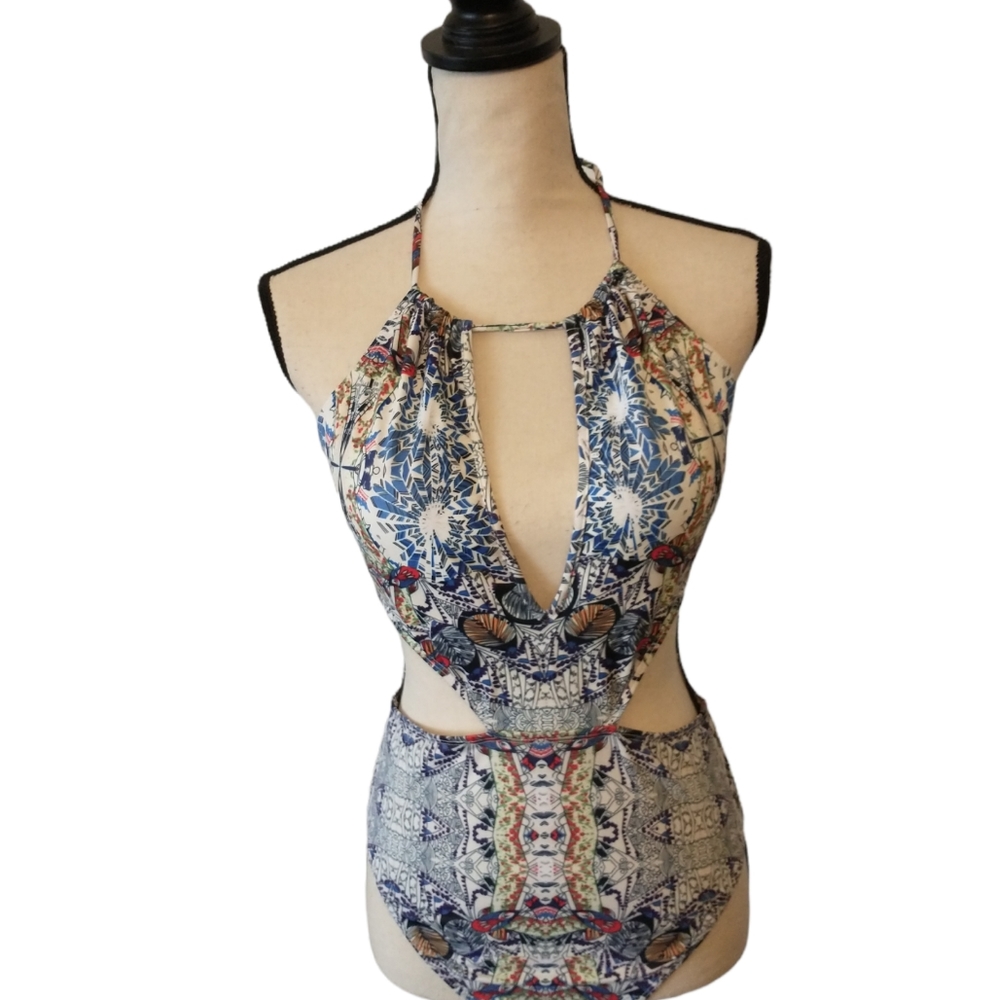 Beach Joy  Medium Adjustable Geometric Pattern Multicolored Monokini